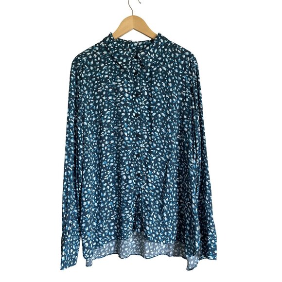 New! NWT Whistles Pastel Leopard Print Blue Turquoise Shirt US 14 MSRP $139 Long - Picture 1 of 16